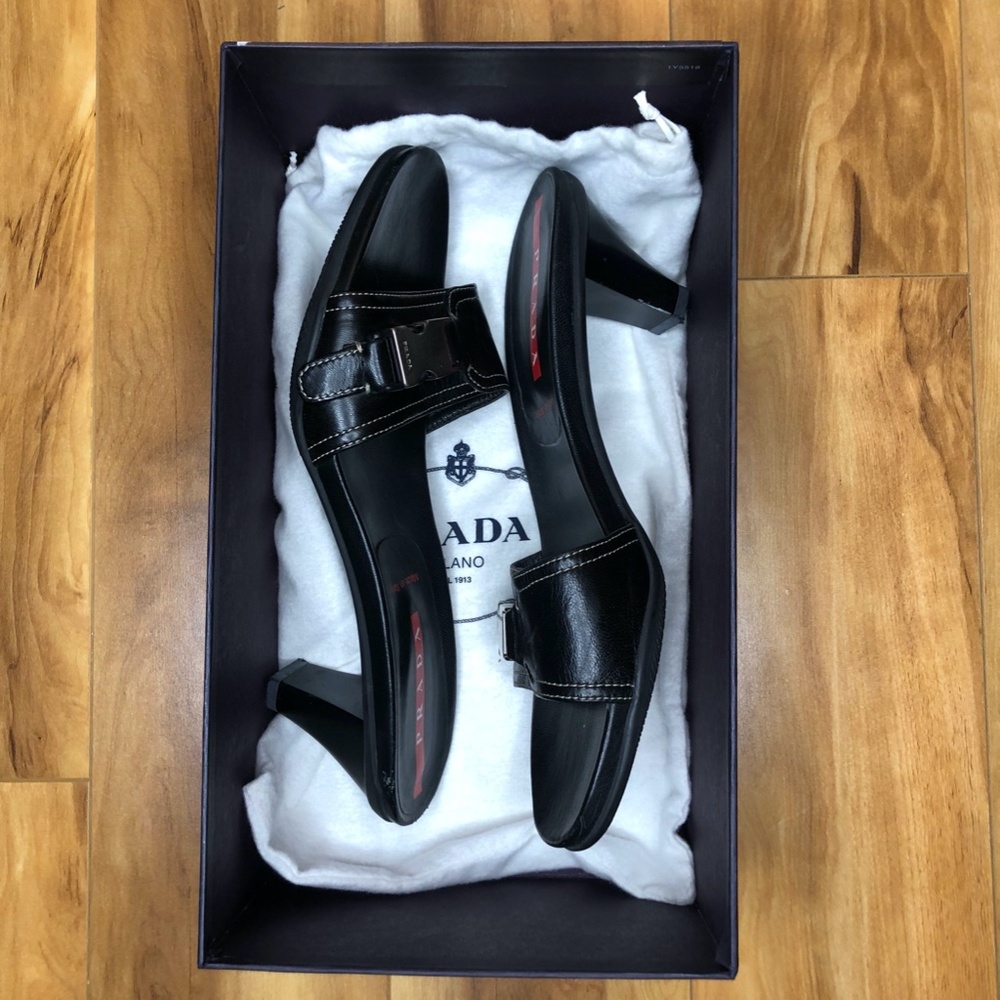 Prada Black Leather Mules